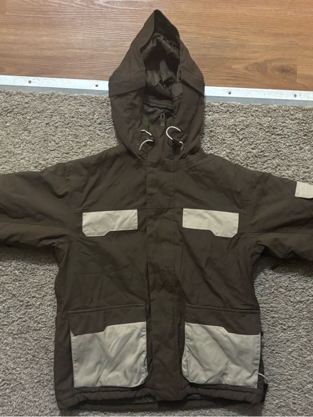 Burton Youth Lg Brown Hooded Winter Jacket with Cream Accents Gently Used